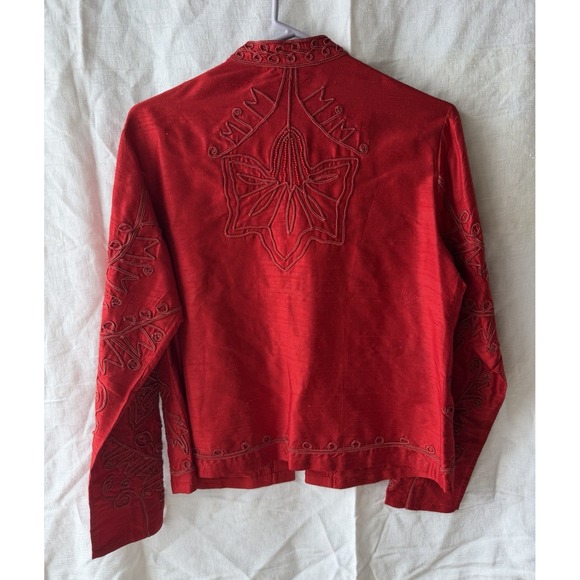 Norm Thompson Embroidered Silk Jacket Button Up Red Small Ornate Asian Inspired - Picture 5 of 5